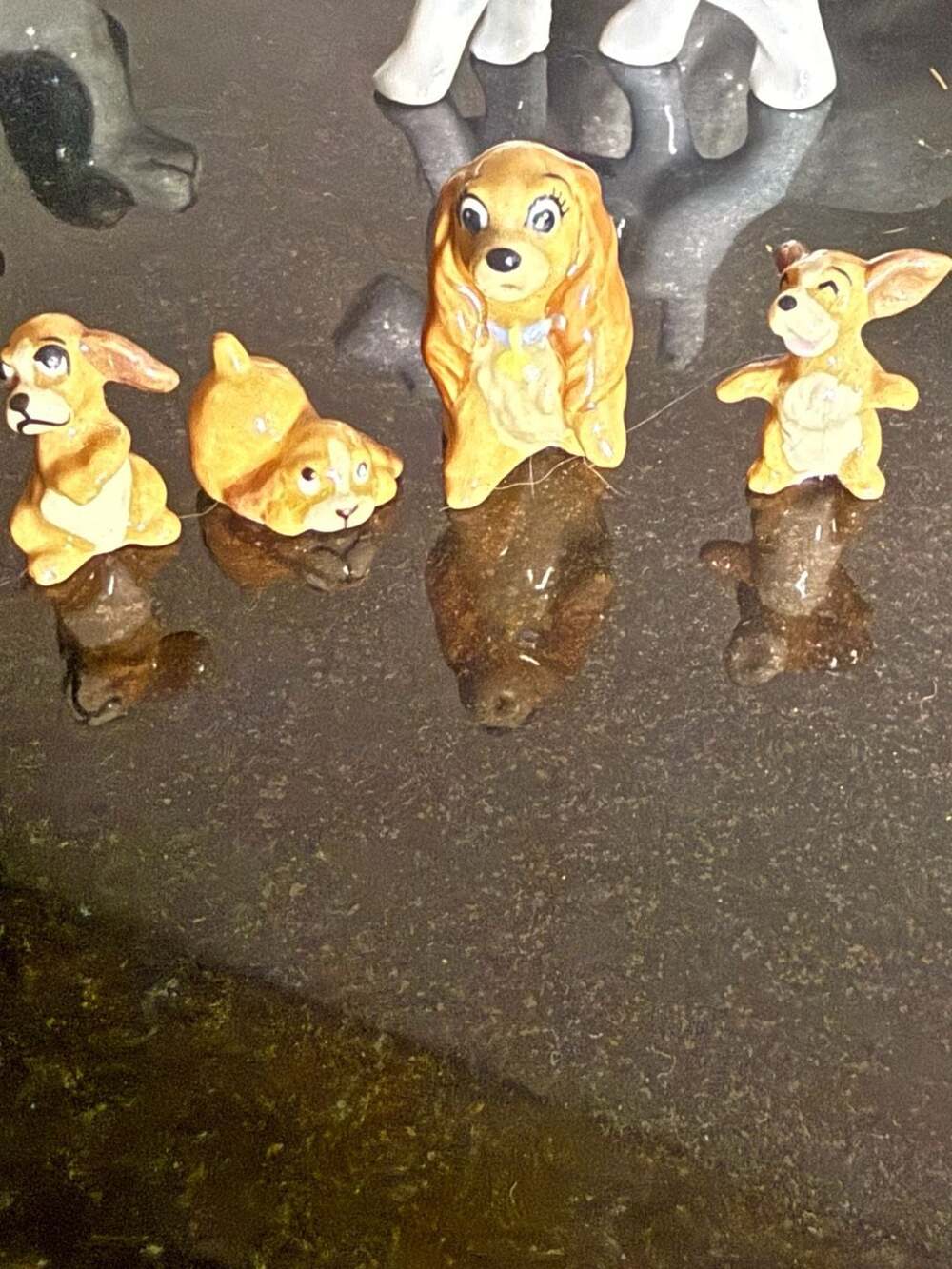 Vintage Disney Lady and the Tramp Ceramic Figurine Set - Lady and 3 Puppies